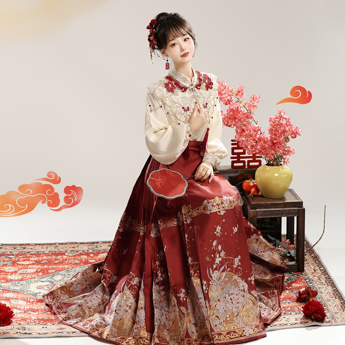Yimengge original Phoenix Song Hanfu women's Chinese style improved Han elements top cloud shoulder horse-face skirt set 9336.