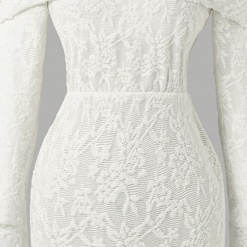 European and American Girls' Autumn/Winter New Style Off-Shoulder Flared Sleeve Fashionable Elegant Strapless Bodycon Lace Dress