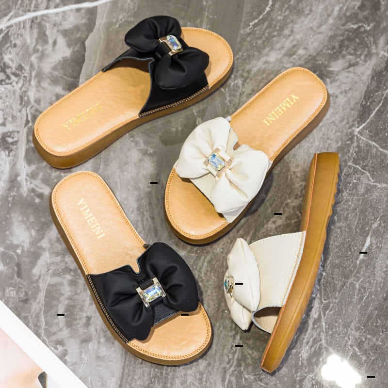 Women's Summer Rubber Soft Sole Slippers 2026 New Style Fashion Bow Flat Slide, Drop Shipping Wholesale