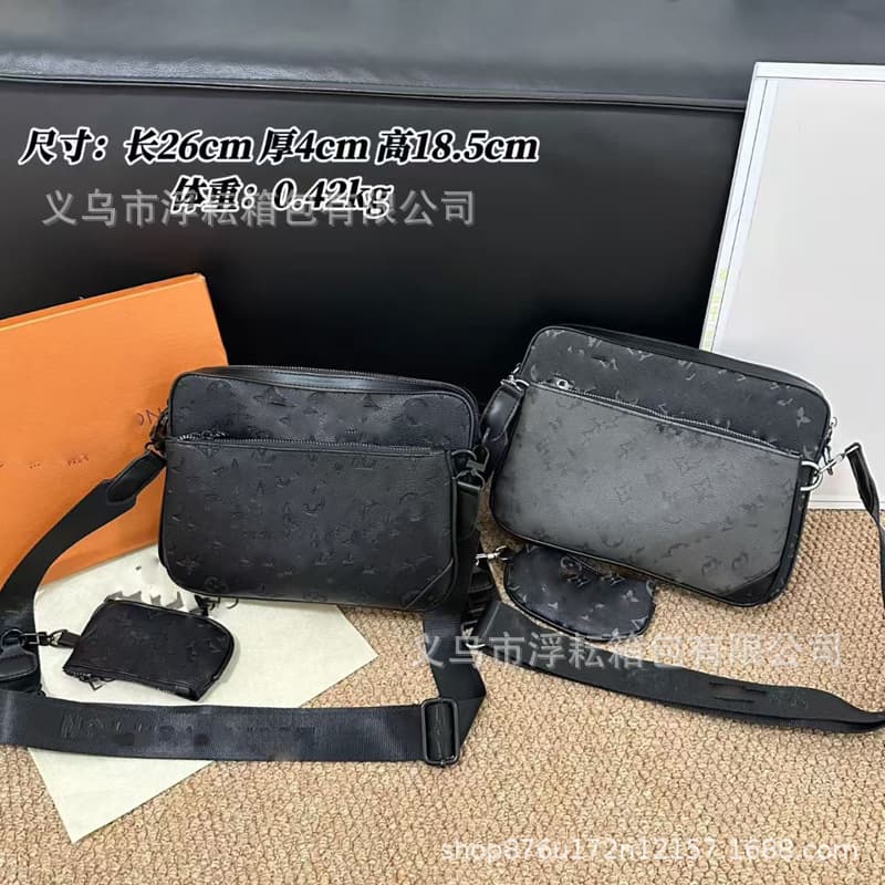 Cross-border Trade Genuine Leather Classic Three-in-One Black Warrior Messenger Bag, Luxury Business Trendy Men's Versatile Crossbody Shoulder Bag