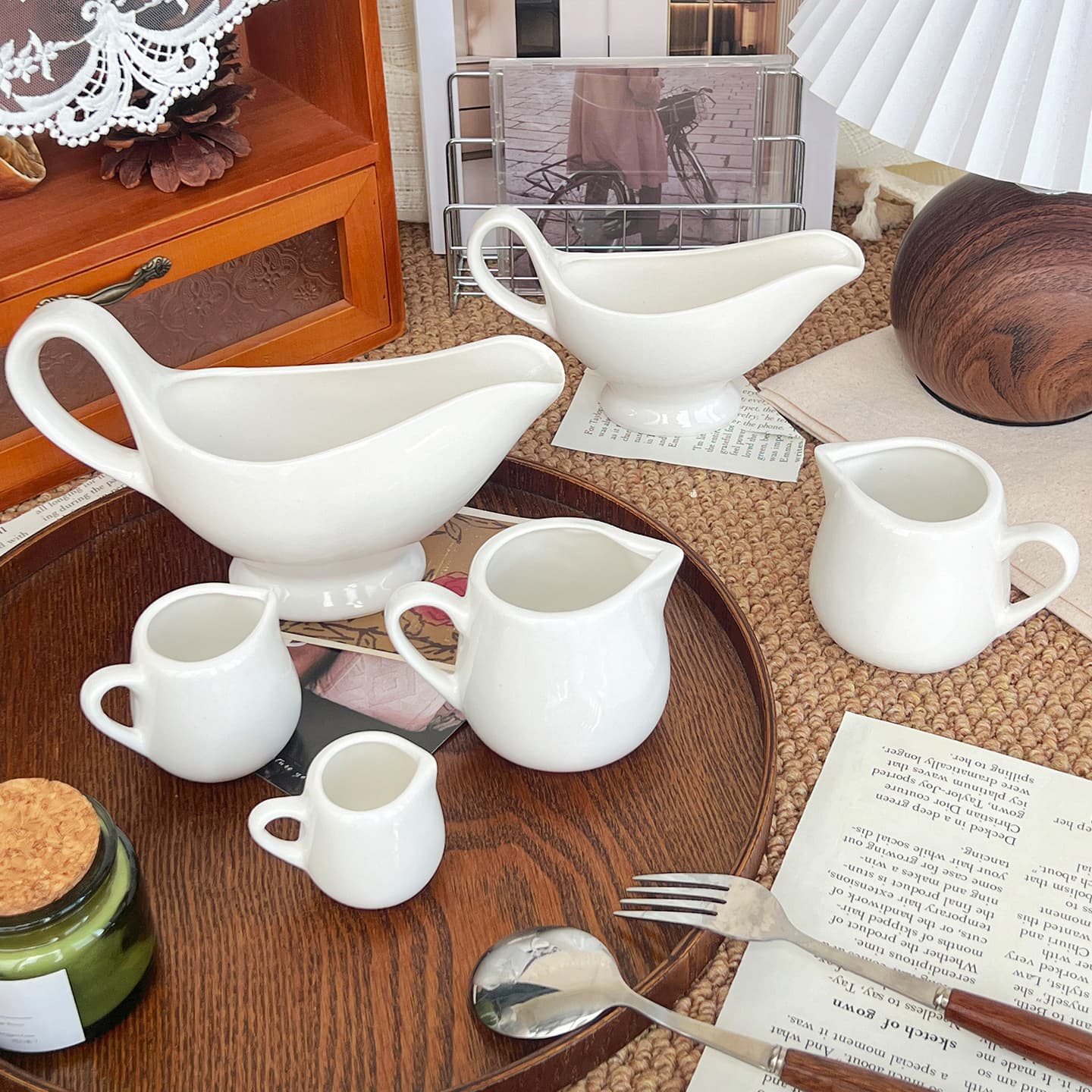 Creamy White Ceramic Small Milk Pitcher for Coffee Shop, Household Milk Can, Creamer Jug, Small Milk Cup, Seasoning Cup, Sugar Bowl