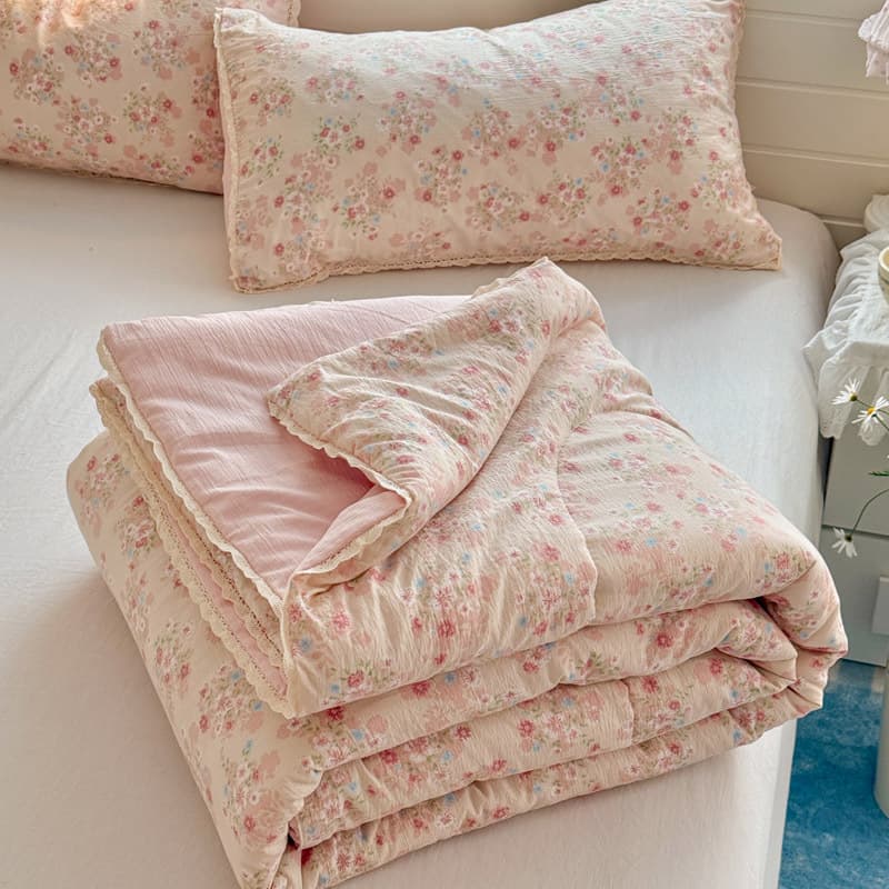 INS Cloud-Touch Double-Layer Gauze Lace Summer Quilt, Class A, Pure Cotton, Air Conditioning Blanket, Skin-Friendly, Machine Washable, Lightweight Children's Blanket
