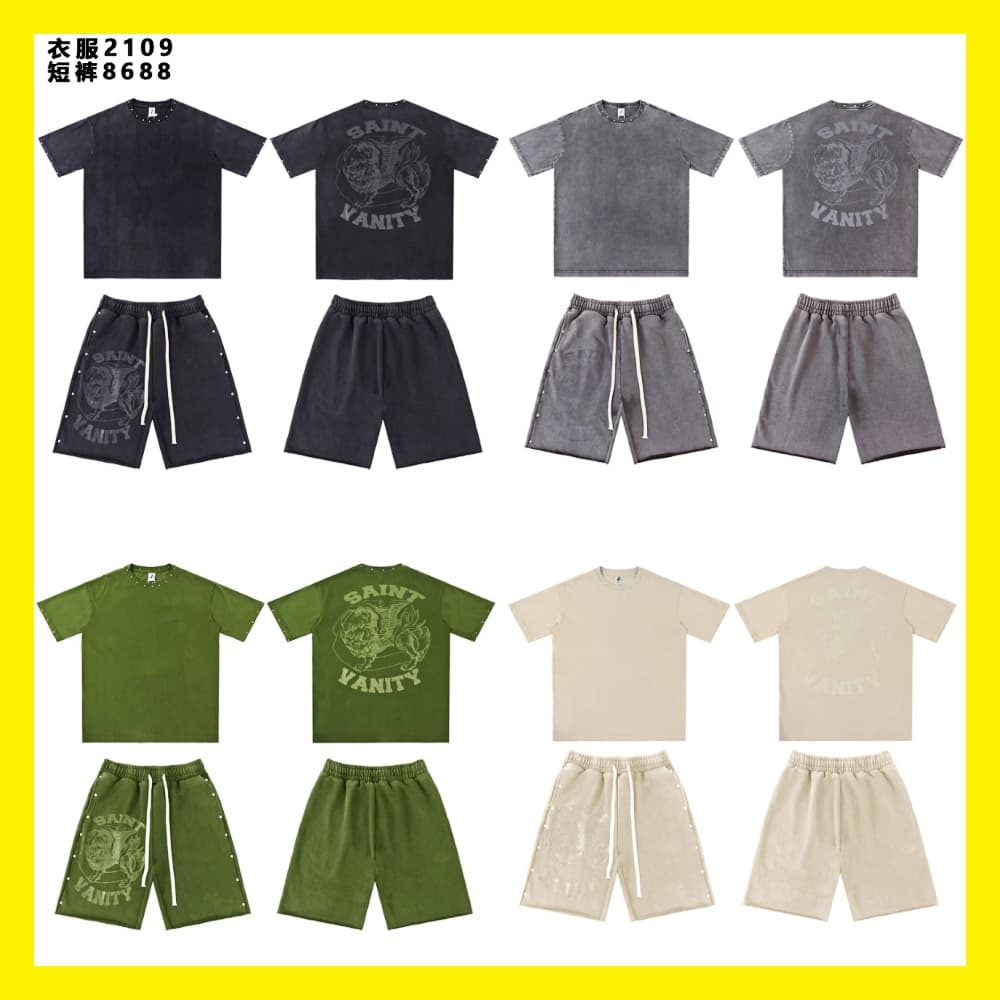 Real shot SAINT embroidered sports style T-shirt shorts suit for men and women teenagers casual windbreaker jacket trousers