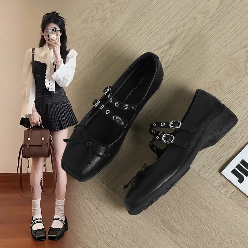 ZHR ballet shoes 2025 new shallow mouth single shoes bow evening temperament women's shoes Mary Jane small leather shoes