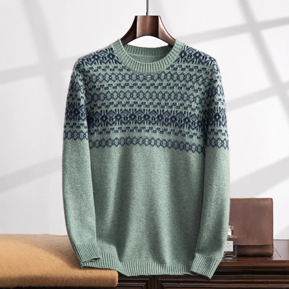 Men's Cashmere Sweater Crew Neck Fashionable Jacquard Pullover Loose Knit Base Layer Top Color Block Pullover