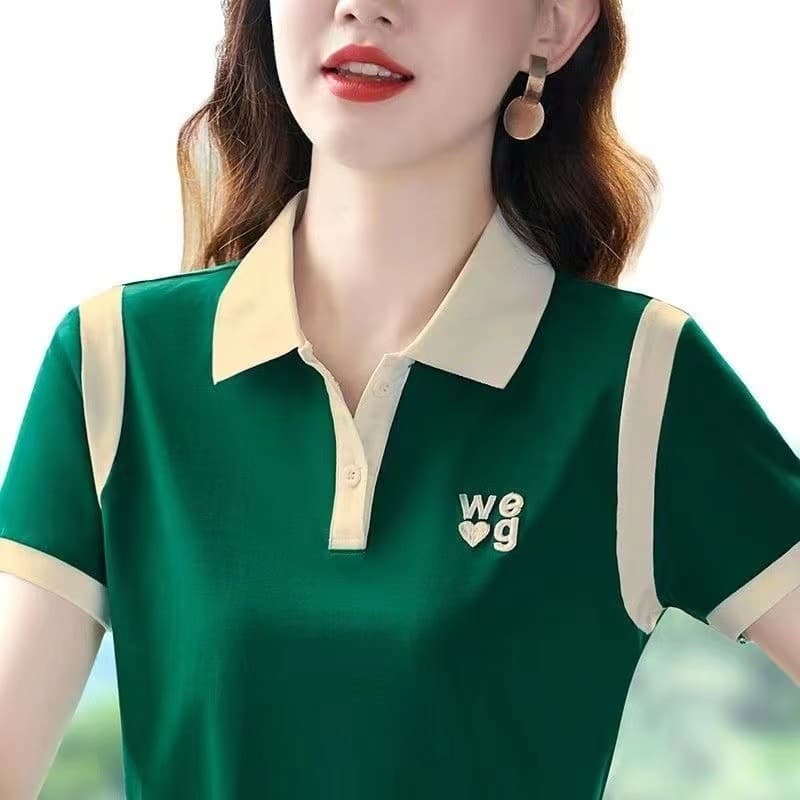 2023 New Women's Short-Sleeve T-Shirt Slim Fit Korean Style Summer Turn-Down Collar Casual Skin-Friendly Breathable Polo Shirt