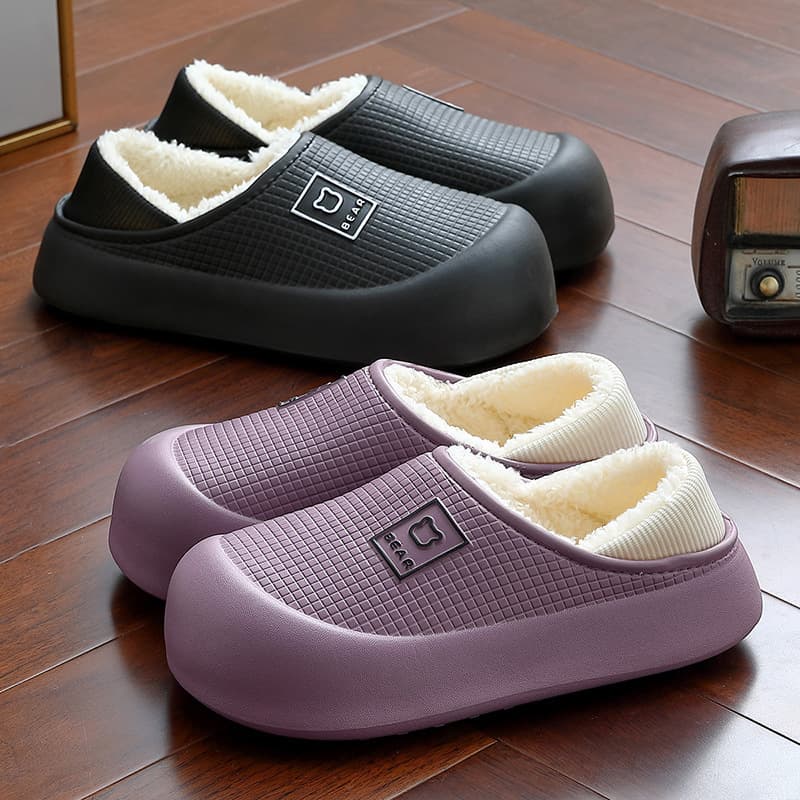 EVA waterproof cotton slippers for men, autumn and winter, warm, non-slip, closed heel, two-way cotton shoes for women, wholesale.