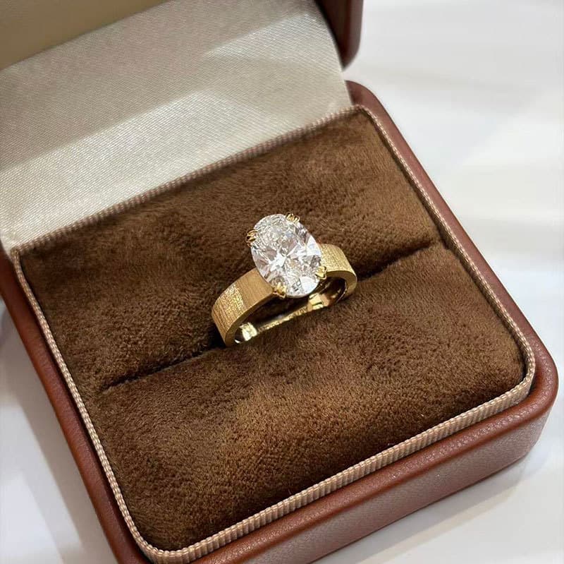 Custom 18K Gold Au750 Ring with 5 Carat Oval-Shaped Lab-Grown Diamond, Custom Processing, Cross-Border Foreign Trade Supplier