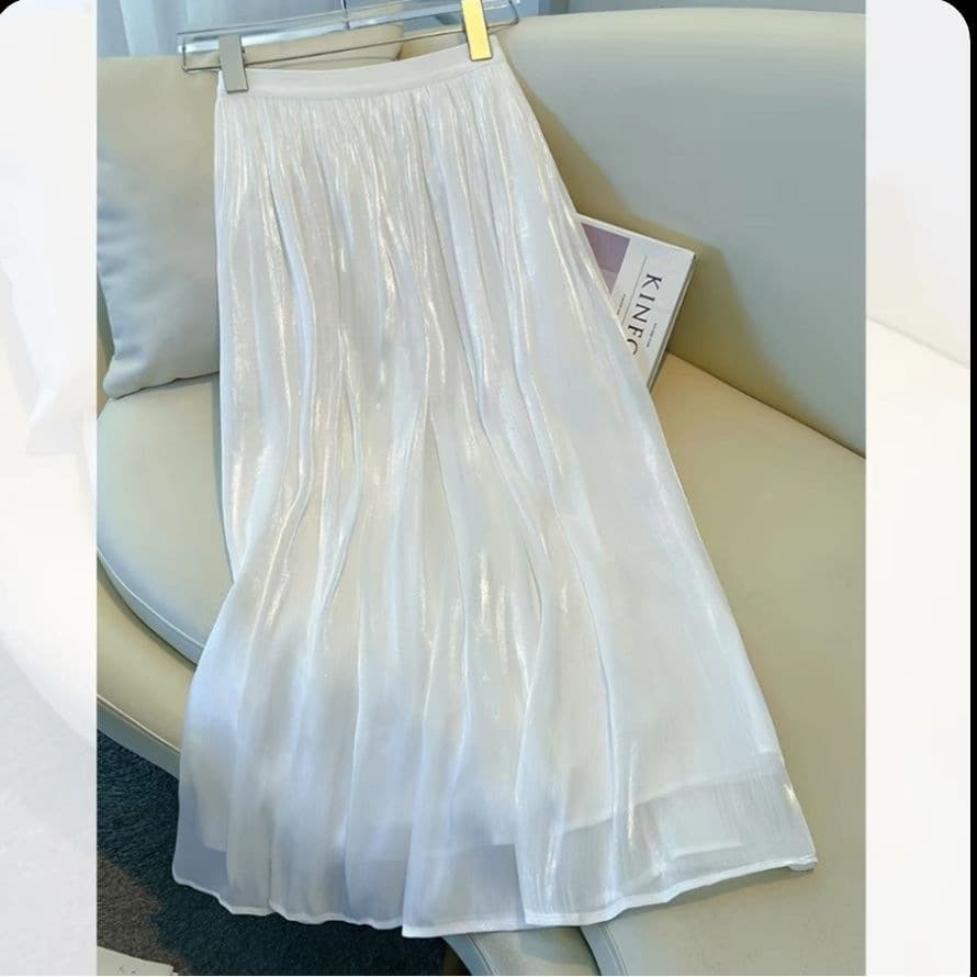 White Flowing Gauze Skirt Women Spring Summer 2026 New Stunning A-Line Pleated Skirt Tulle Skirt Umbrella Skirt