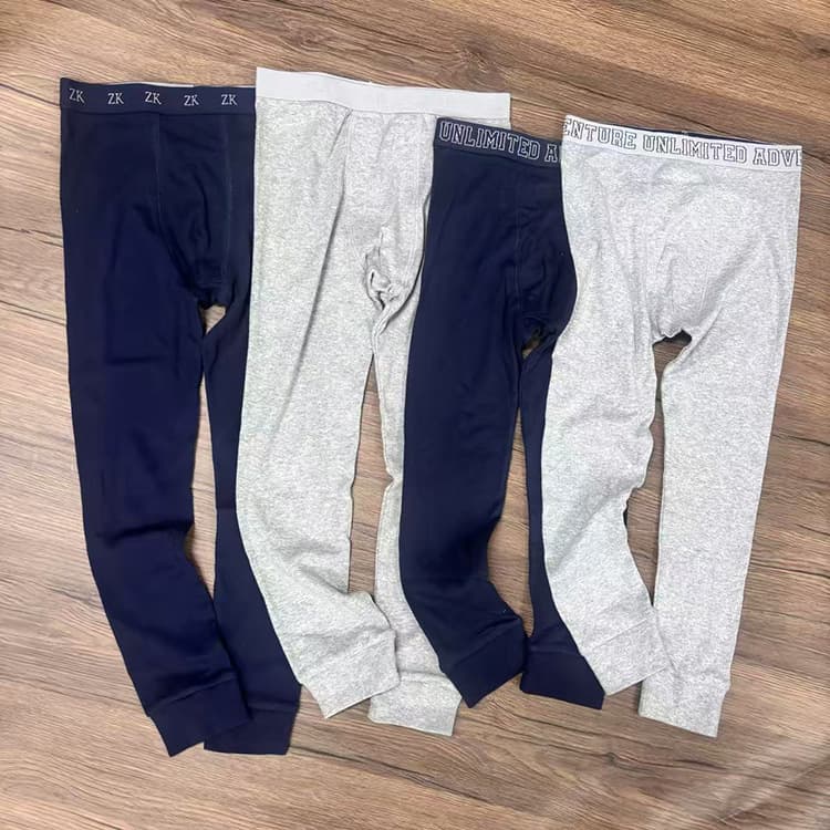 Foreign trade boys' autumn and winter inner thermal underwear, medium and large gray-blue solid color long leggings, pure cotton pants