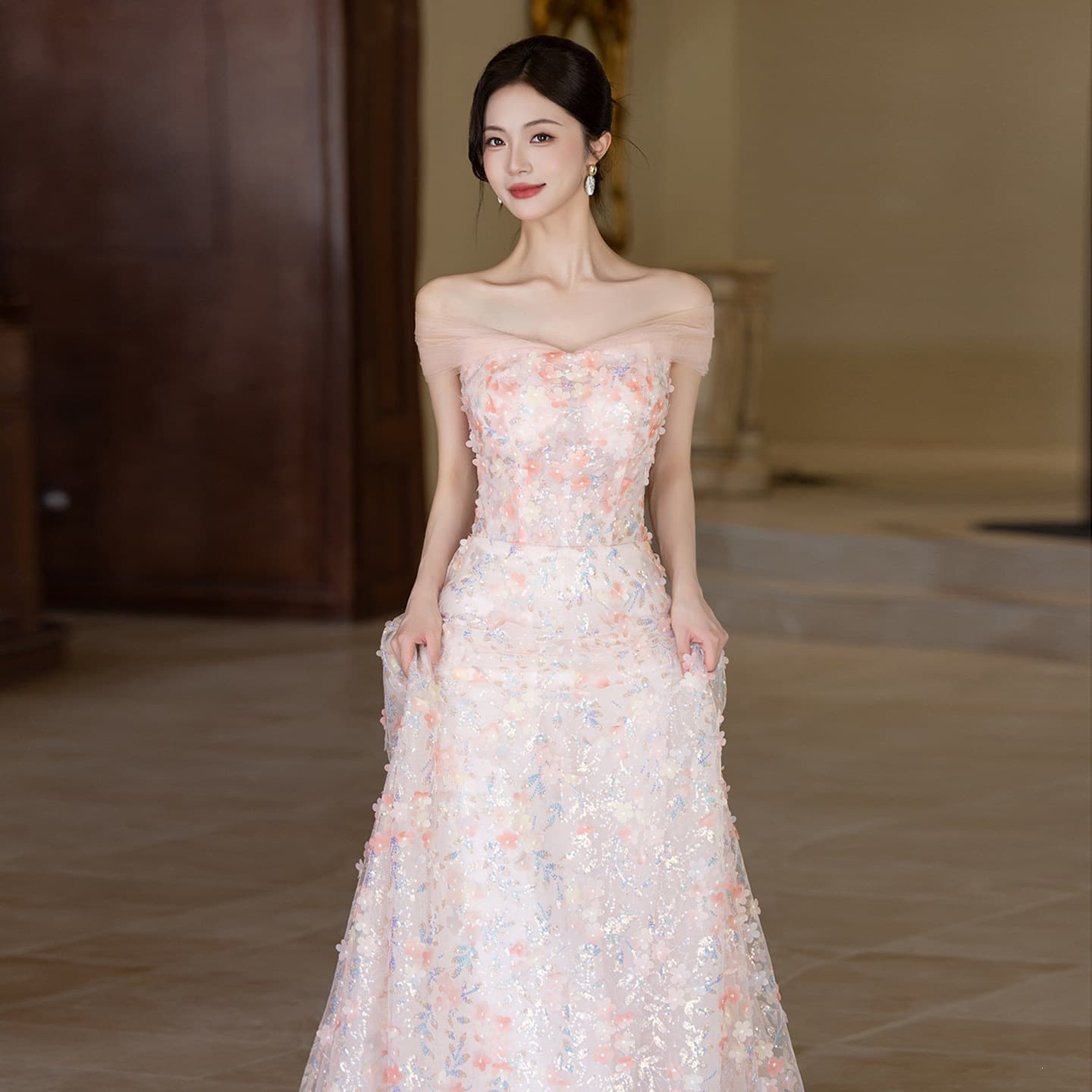 Pink Engagement Evening Dress Women's Light Luxury Unique Wedding Toast Dress Birthday Banquet Performance Dress Adult Ceremony Fairy Style