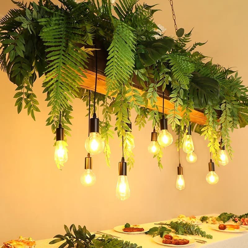 Restaurant Decorative Hanging Light, Long Green Plant Light, Window Display, Sunroom, Floral Dining Table, Courtyard Artificial Plant Decorative Pendant Light