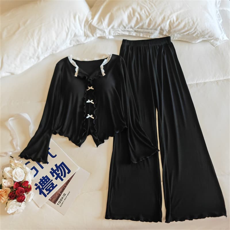 Padded Pajama Set for Women, Spring and Autumn Long Sleeve Lace Trim, High-End Casual Modal Cotton Loungewear, Two-Piece