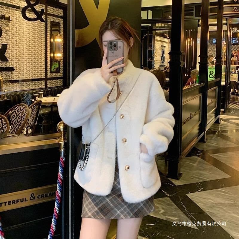 2025 New Style Little Fragrance Wind Stand Collar Imitation Mink Fur Women's Winter Feel Top Fluffy Jacket