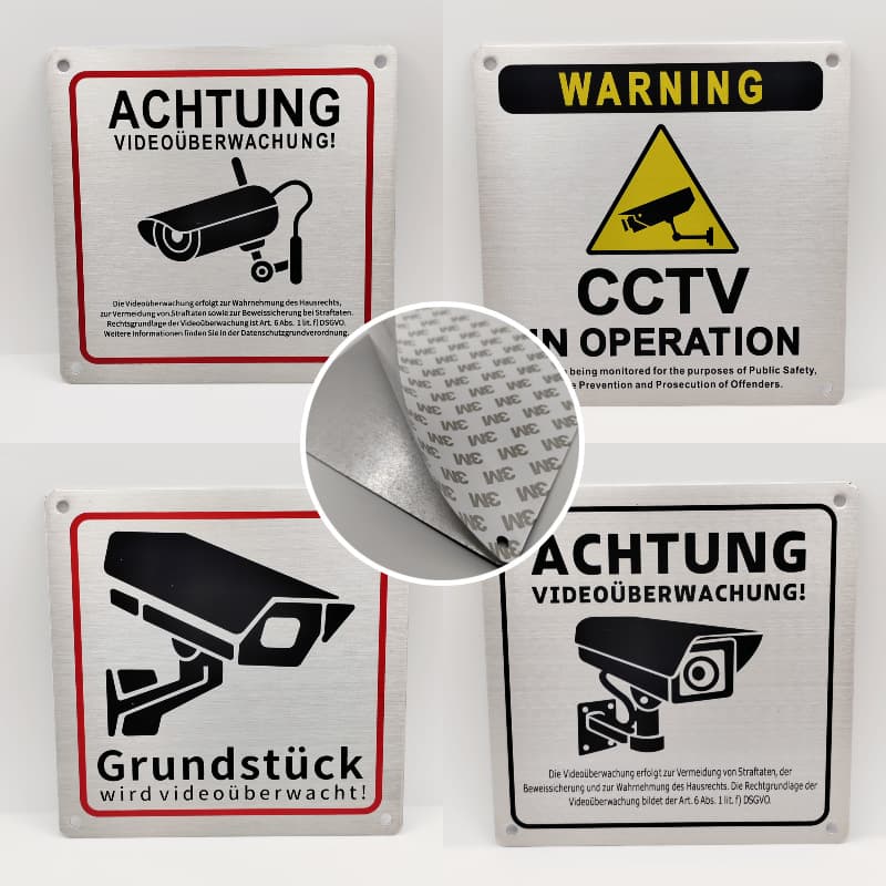 Manufacturer Supply Stock Cross-border Trade Amazon Aluminum Alloy Surveillance Warning Sign Brushed Signage Safety Identification Plate