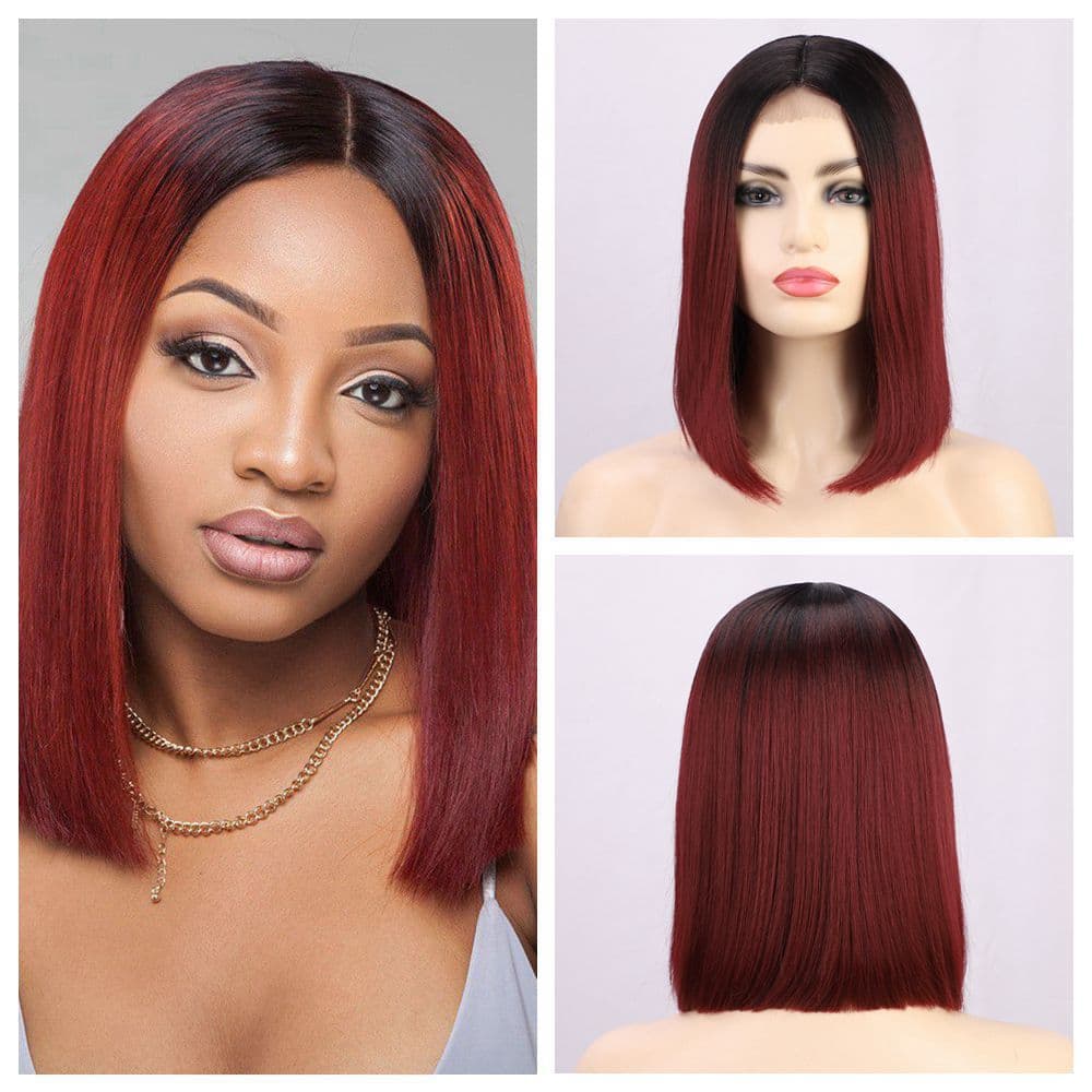 European and American Short Bob Wig for Women with Lace Front Synthetic Fiber Wig