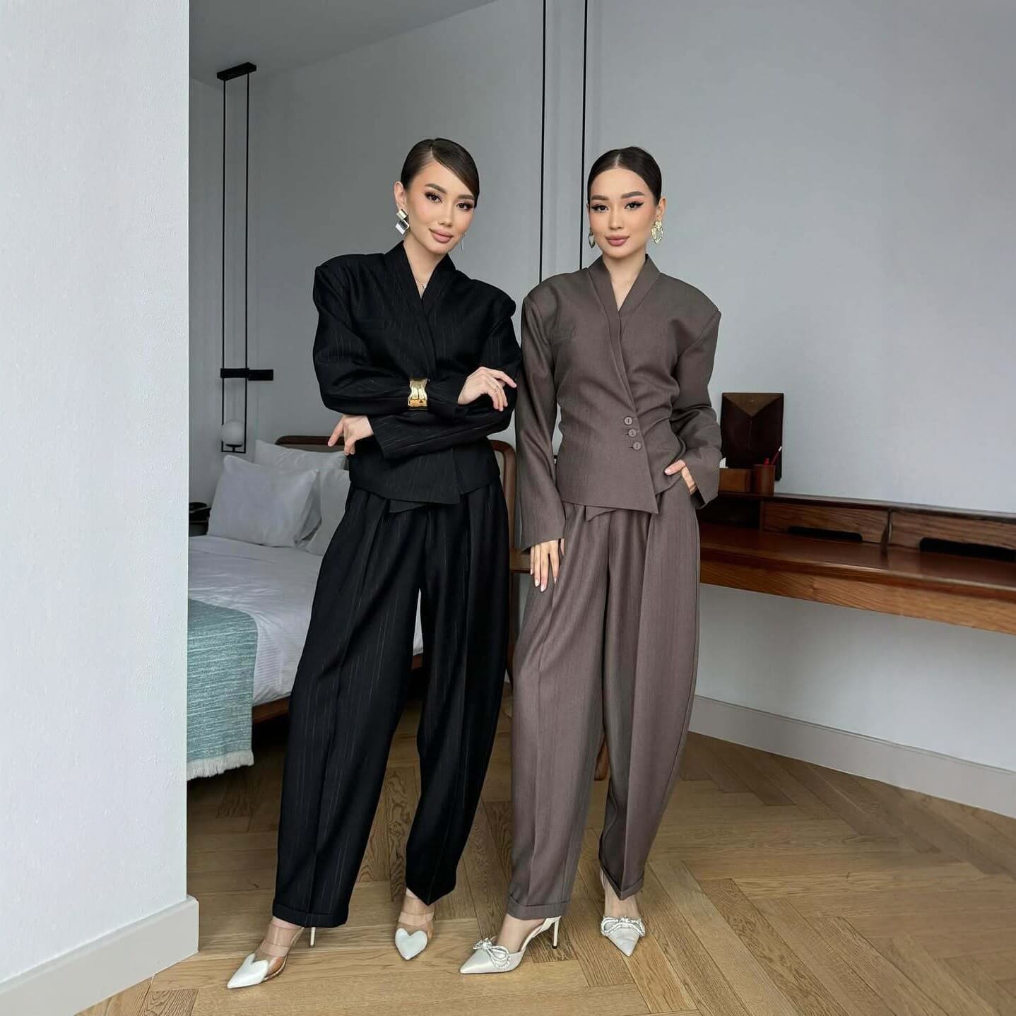High-End Blazer Suit for Women 2026 Spring New Wide-Leg Pants Fashion Casual Two-Piece Set European and American Cross-border Outfit