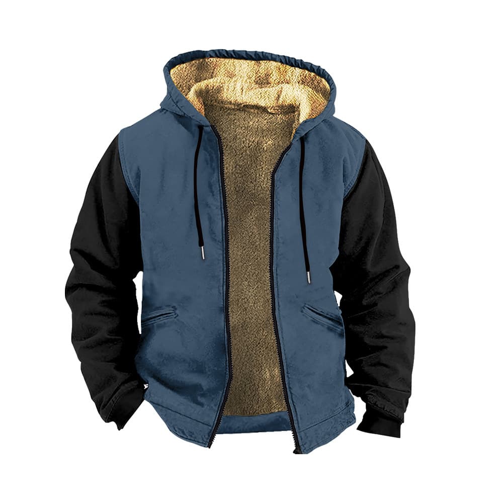 Cross-border Best-selling Fleece-lined Thick Fashion Seasonal Double-layer Inner Fleece Cotton Jacket with Zipper and Welt Pockets