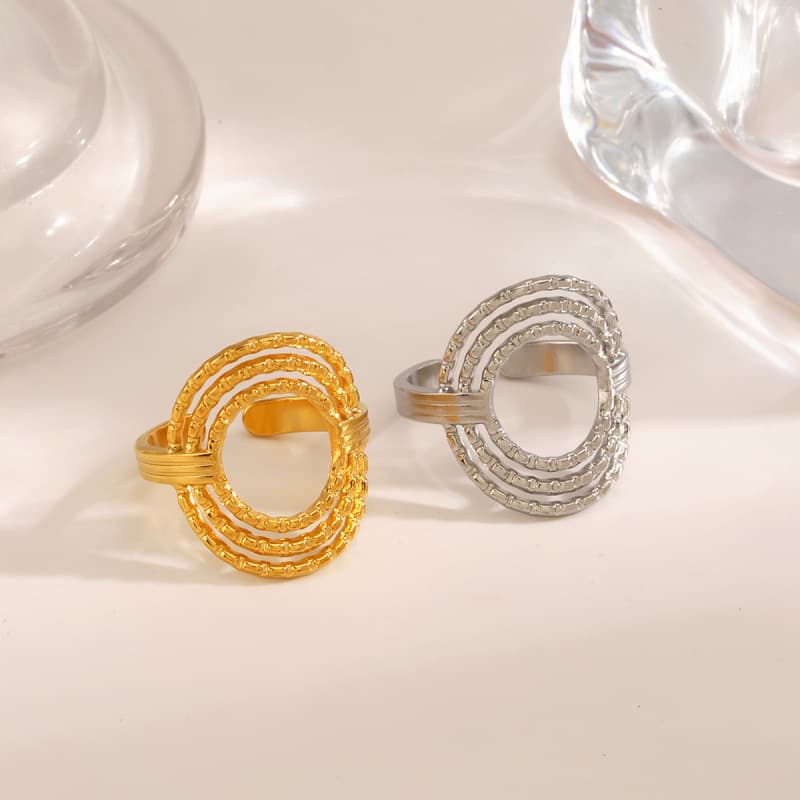 European and American fashion stainless steel minimalist hollow round ring, Ins style popular versatile niche design ring