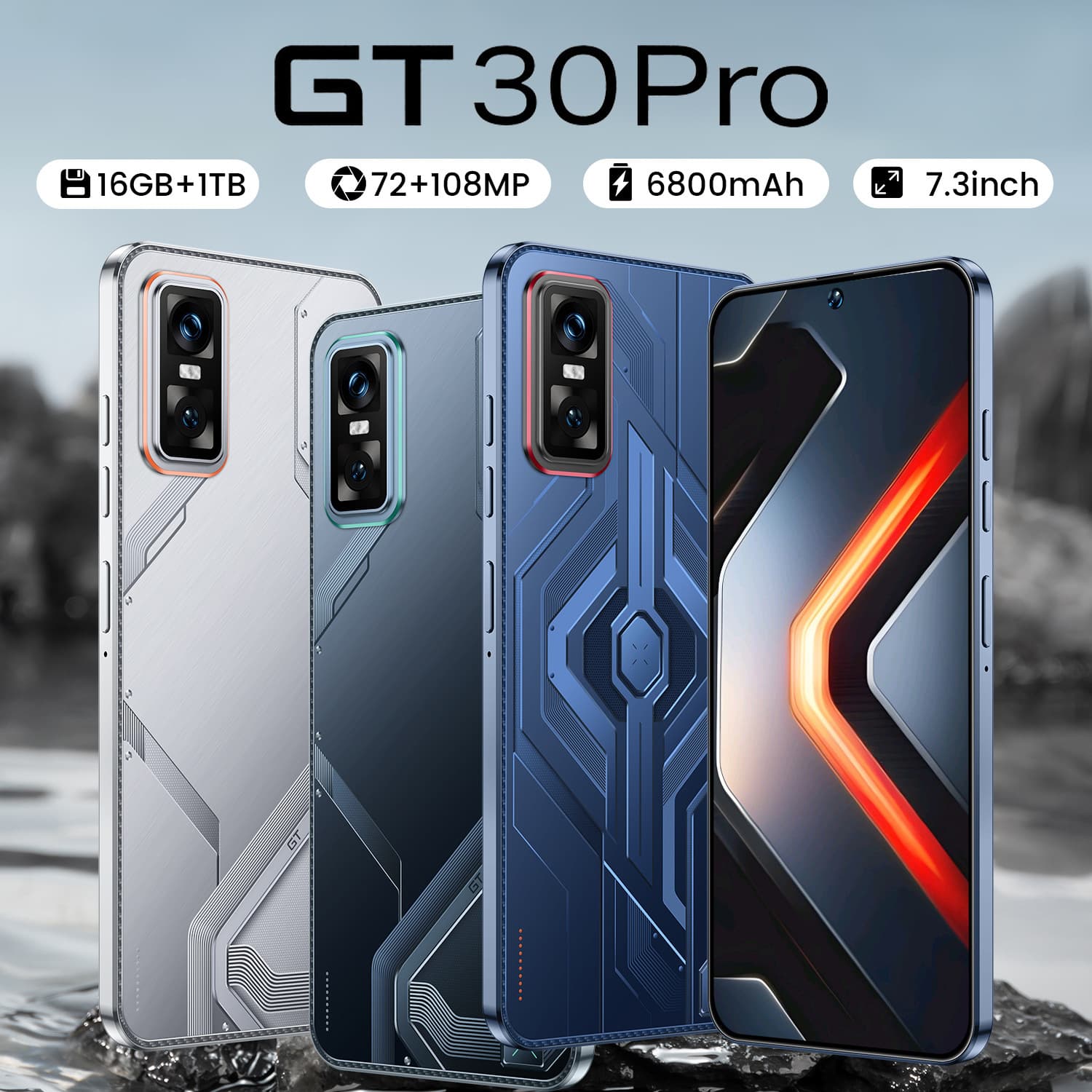 New Cross-Border Phone GT30 Pro HD Screen Android 16+1TB Smart 5G Phone Factory Direct Wholesale Price