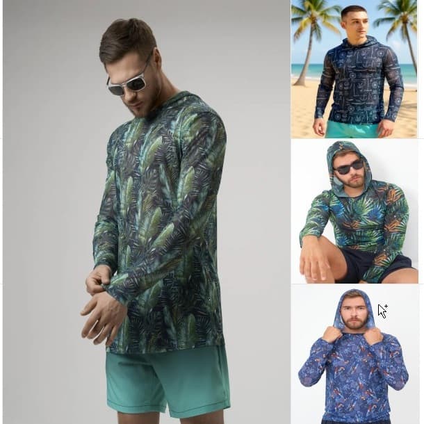 2026 Cross-border Men's and Women's Camouflage Hooded Shirt Beach Cover-up Cycling Wear Printed Long-sleeve Vacation Style