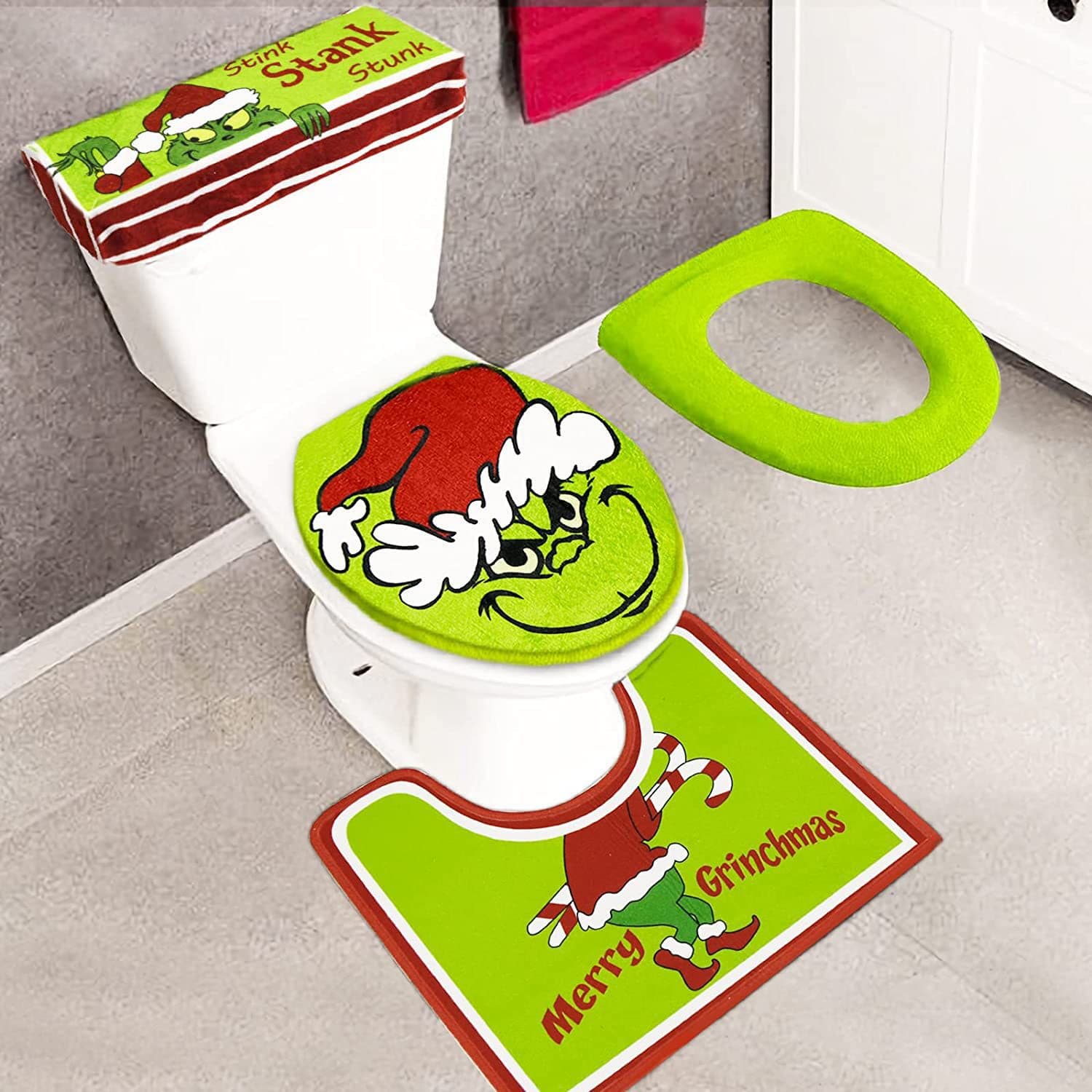 Cross-border DTC Christmas Grinch Toilet Seat Mat Decoration