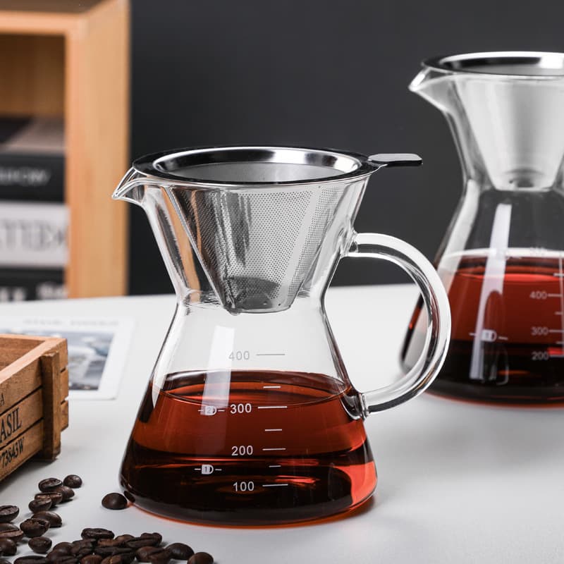 High Borosilicate Glass Heat Resistant Coffee Pot Hand Pouring Pot Fashionable Ear Hanging Sharing Pot Stainless Steel Filter Net