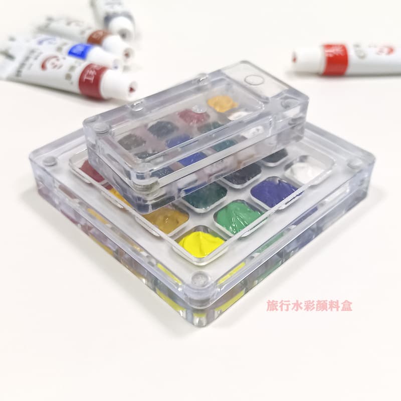 Mini Travel Watercolor Paint Box Set Transparent Acrylic Paint Storage Box Palette Portable Travel Student