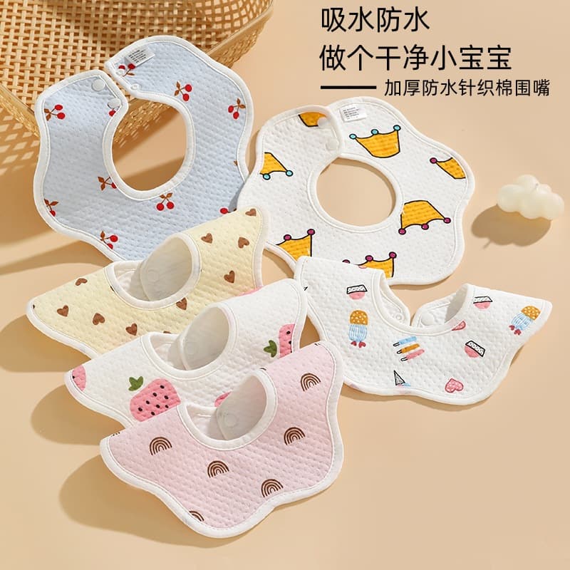 Class A Newborn Baby Drool Pads, Pure Cotton Waterproof Knit Petal Bibs with Double Snaps, Soft and Absorbent