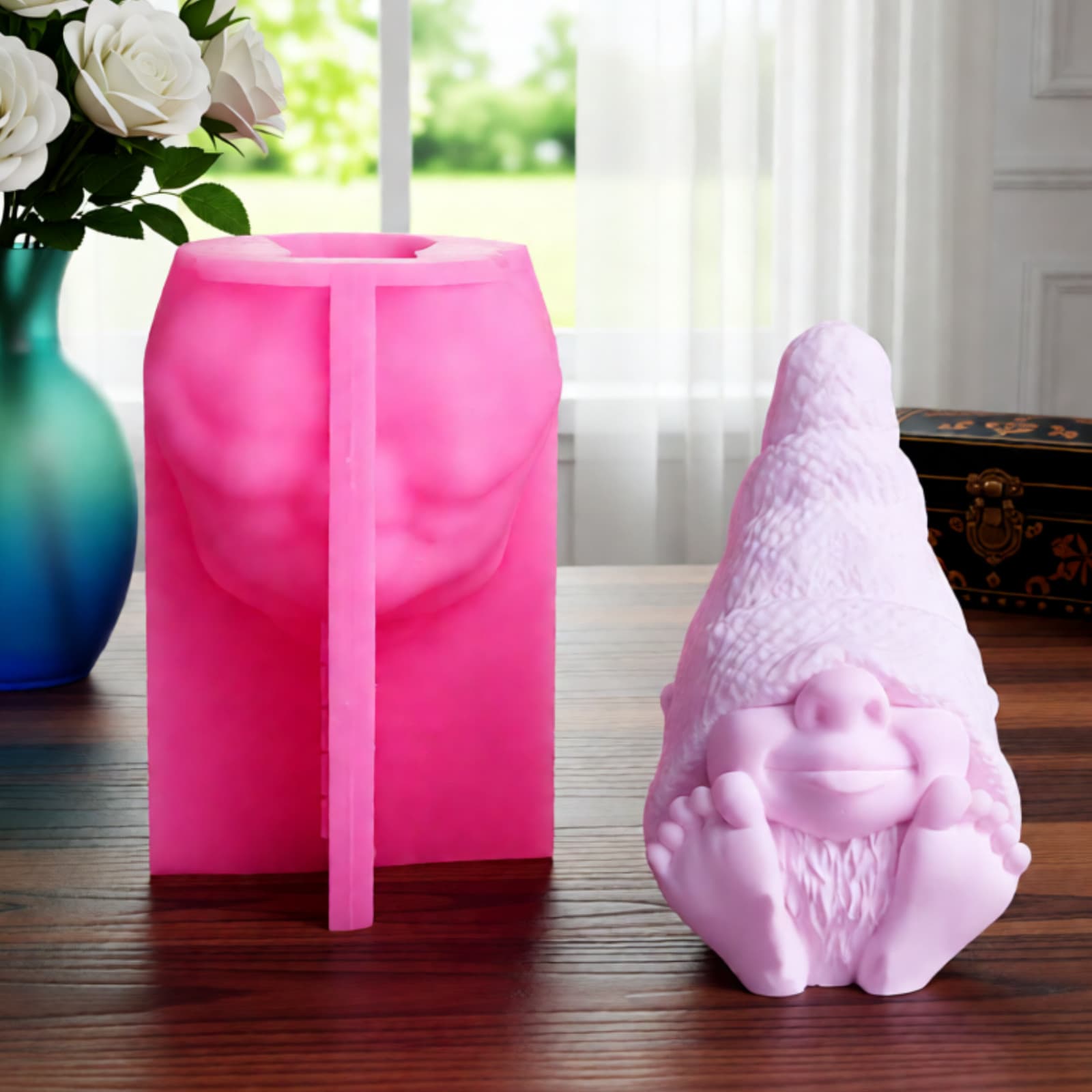 Gnome Ornament Mold, Candle Plaster DIY Plaster Ornament, Candle Holder Silicone Mold W0979