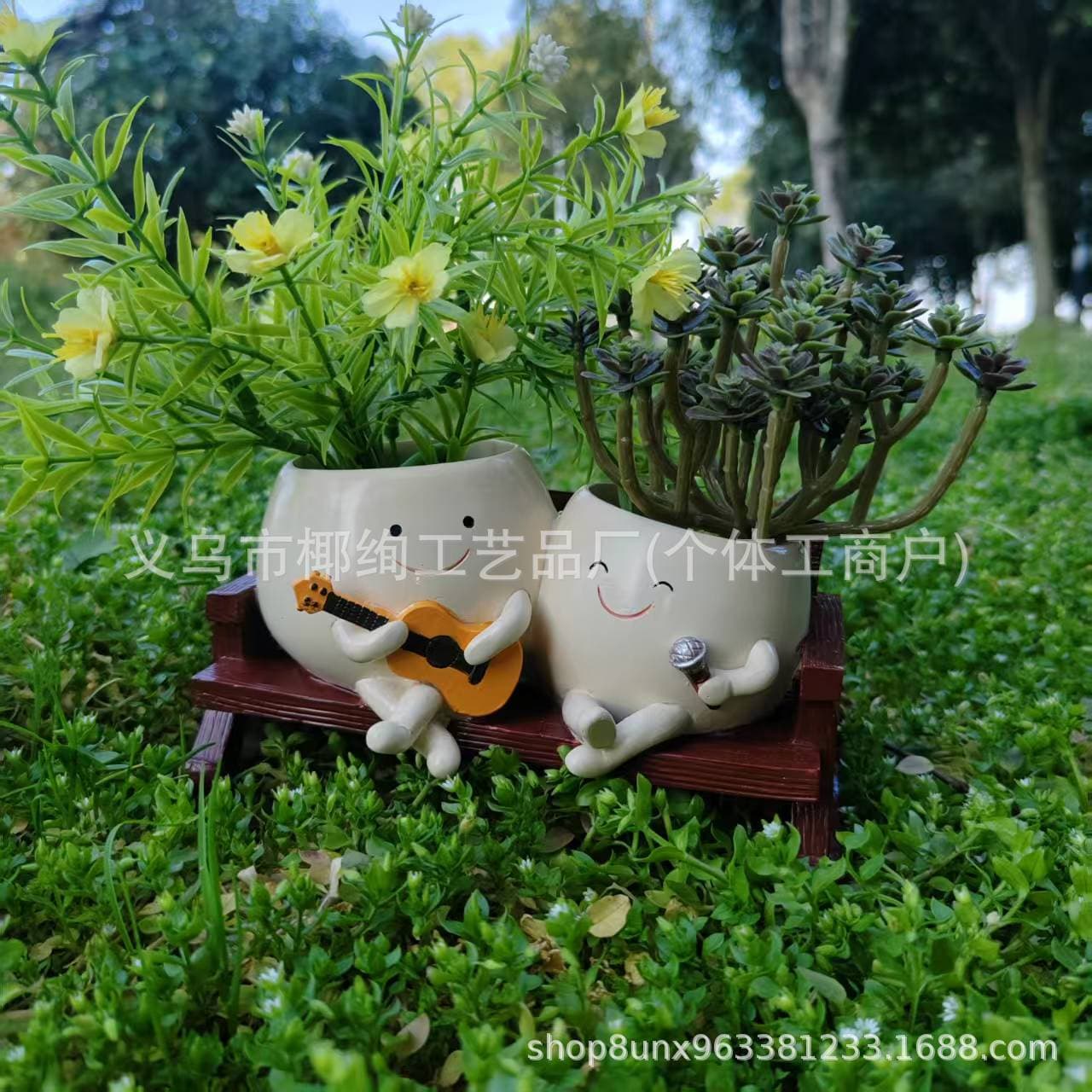 Cross-border Creative Succulent Planter Resin Decorative Ornament Home Garden Singing Style Succulent Planter Craft