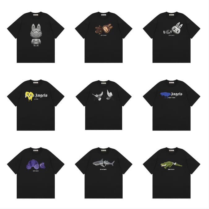 Xia Crosses into Streetwear .pa Broken Bear Heavyweight Pure Cotton Short Sleeve Palm Tree Teddy Bear Shark Print Unisex T-Shirt