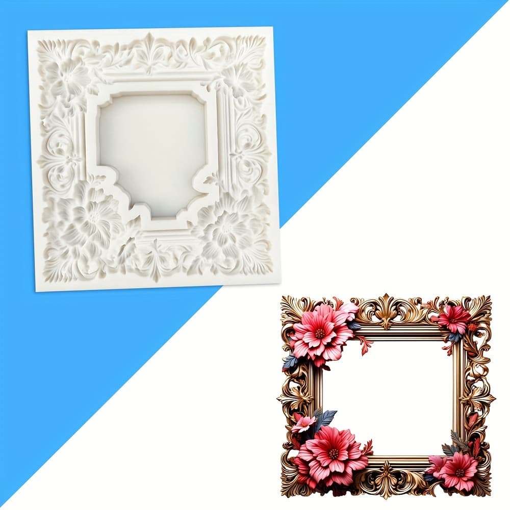 European Baroque Floral Frame Mold DIY Chocolate Cake Decoration Fondant Baking Mold Crystal Epoxy Resin