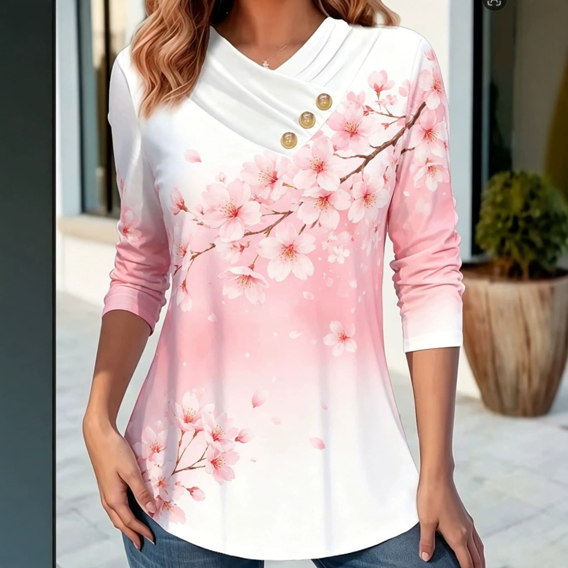 New Style V-Neck Drop Shoulder Long Sleeve Top from Foreign Trade Source Factory for Cross-border Amazon and AliExpress
