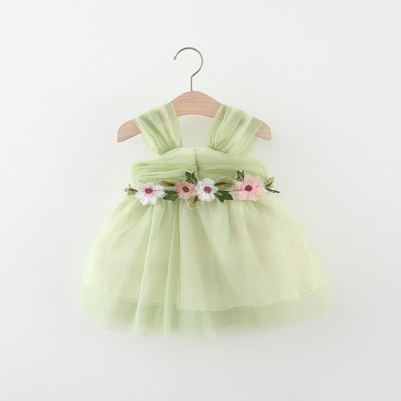 Summer new girl dress flower sleeveless suspender mesh princess dress western style baby girl tutu skirt cross-border