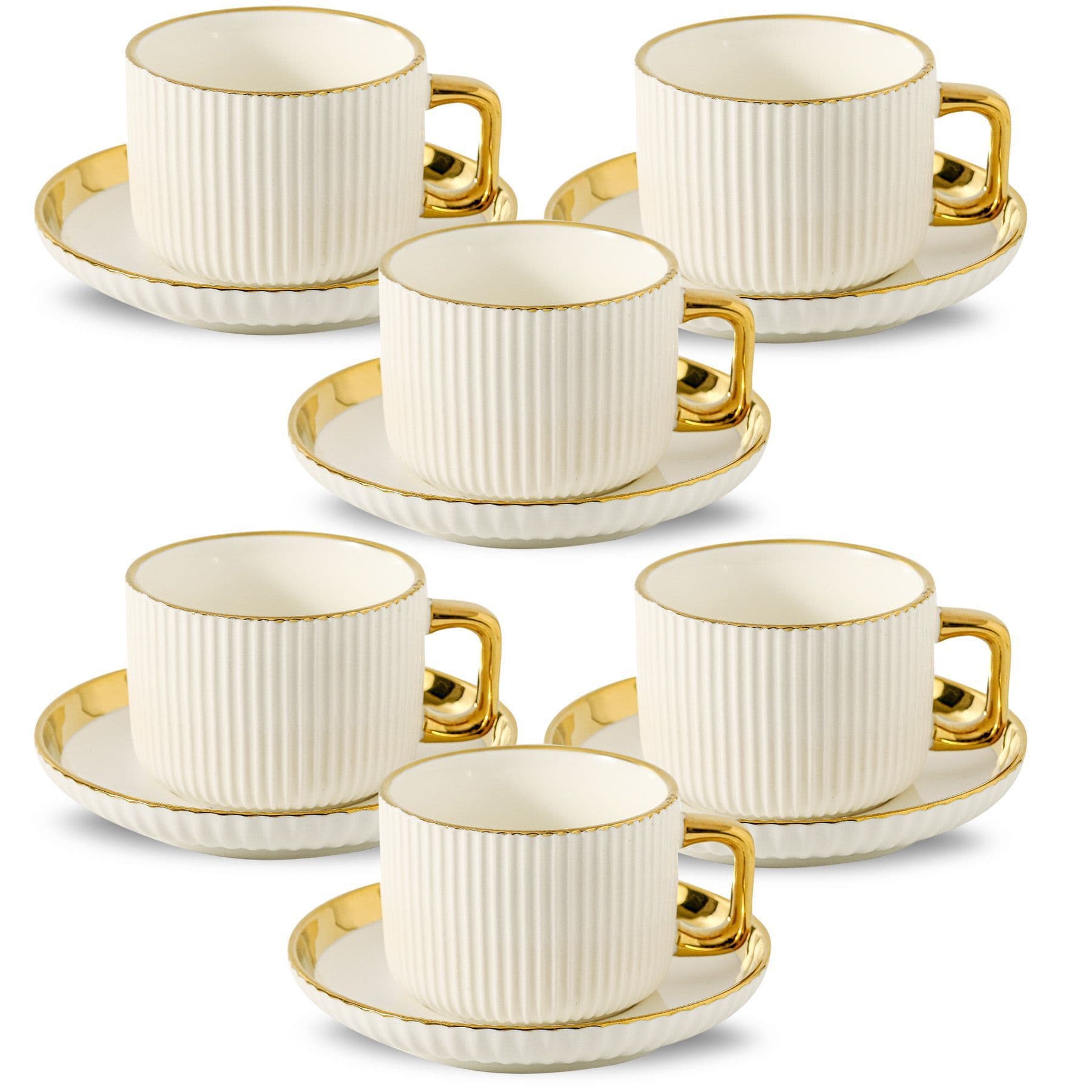 Nordic Simple Ceramic Cup Gold Rim High-End Light Luxury Arabic Middle East Cup and Saucer Electroplated Cup and Saucer Set Factory Direct