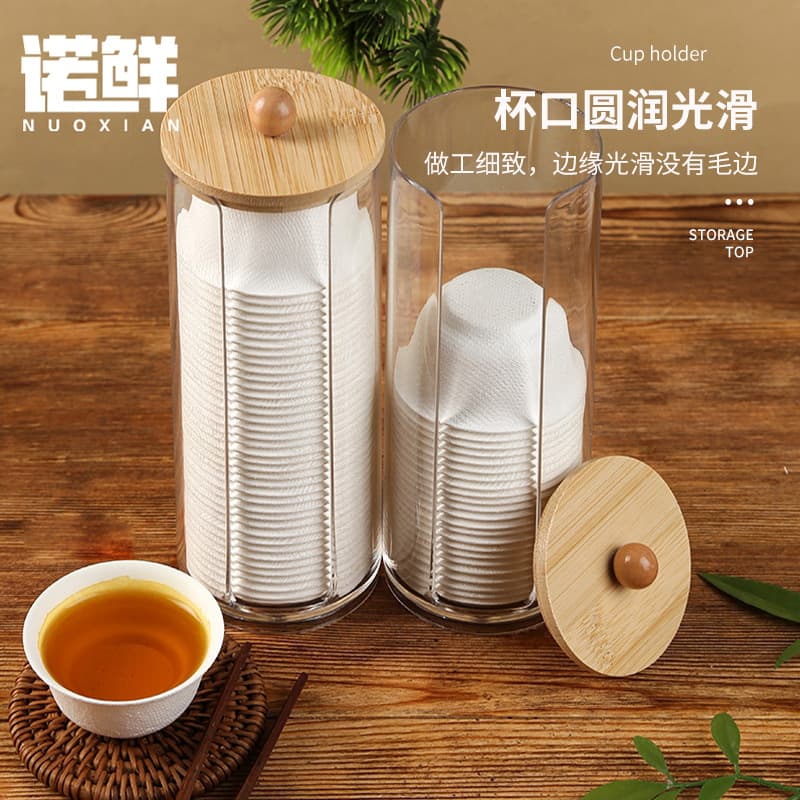 Kungfu teacup rack disposable cup storage rack desktop cup dispenser dust-proof transparent storage box shelf