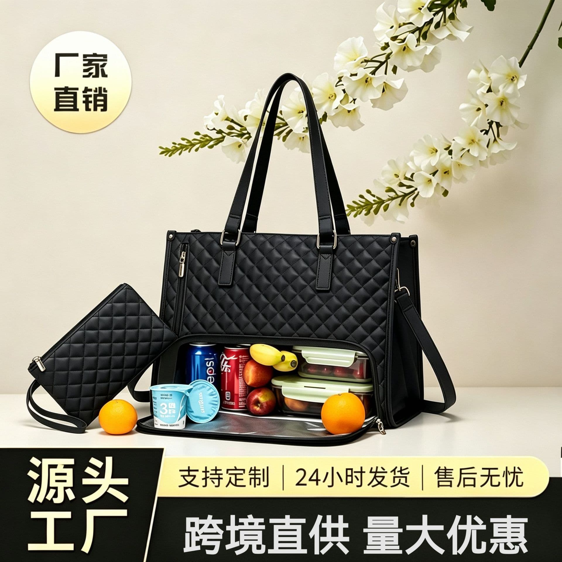 Cross-border New 2-in-1 Tote Bag Lunch Bag Set Large Tote Insulated Lunch Box Women's Crossbody Parent-Child Bag
