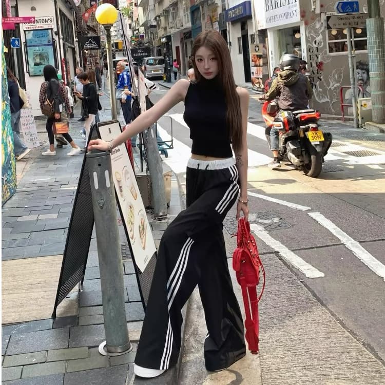 New Versatile American Style Cargo Pants for Women, Fall Loose Casual Sweatpants, Straight Wide Leg Pants, Black