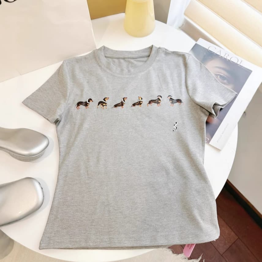 Ready stock/home girl Jennie's same style design puppy print T-shirt for women spring slim round neck short-sleeved top for women