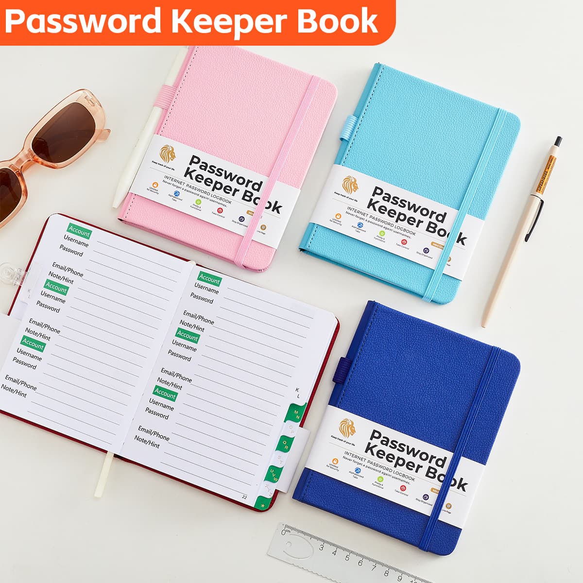 In stock Amazon cross-border PU leather password and address book with English text and trapezoidal dividers