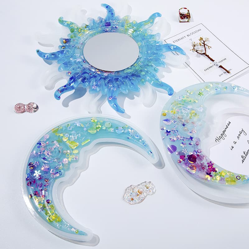 Sun and Moon Mirror Mold DIY Resin Silicone Mold for Pendant Making