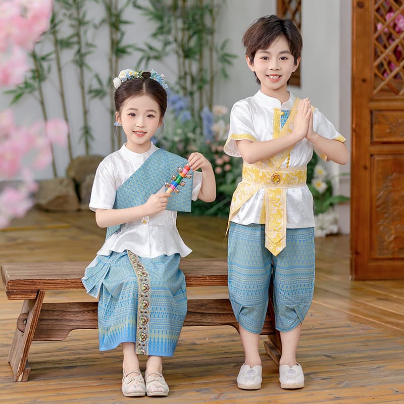 Girl's Dai Ethnic Costume Yunnan Xishuangbanna Travel Outfit Guangxi Zhuang March 3 Girl's Summer Two-Piece Set
