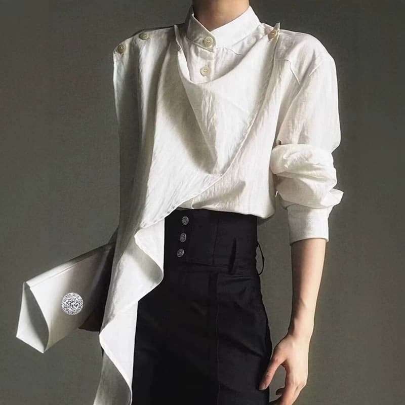 Long-Sleeve Scarf Shirt for Men and Women, New Autumn/Winter Style with Scarf Tie Design, Unique Long-Sleeve Blouse
