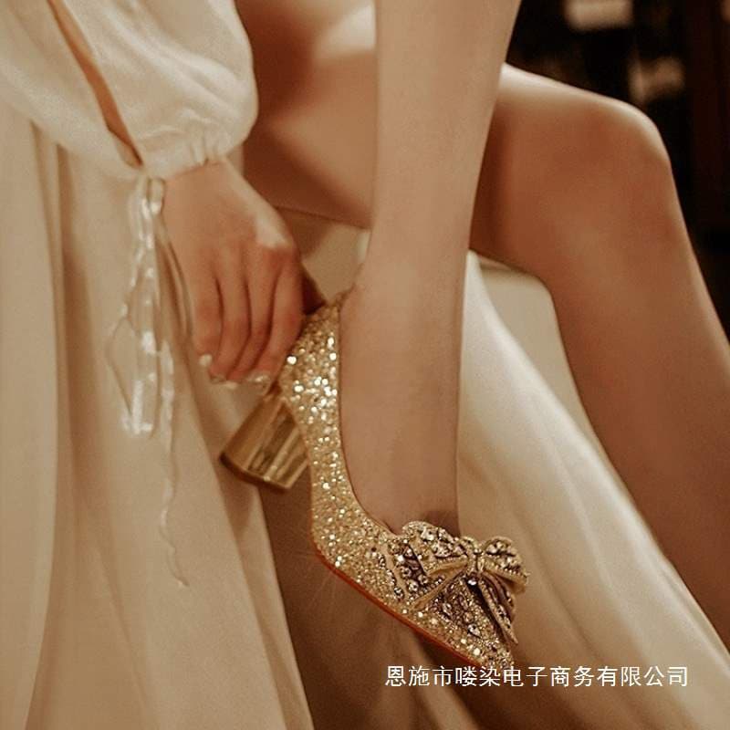 Bride Wedding Shoes Women 2025 New Chunky Heel Comfortable for Wedding Dress Wearable Daily High Heels Plus Size
