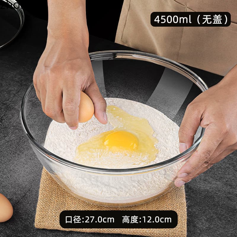 Glass Bowl High Temperature Resistant Household Baking Glass Basin Dough Mixing Bowl Dough Proofing Bowl Egg Beating Bowl with Lid Large Yue Series