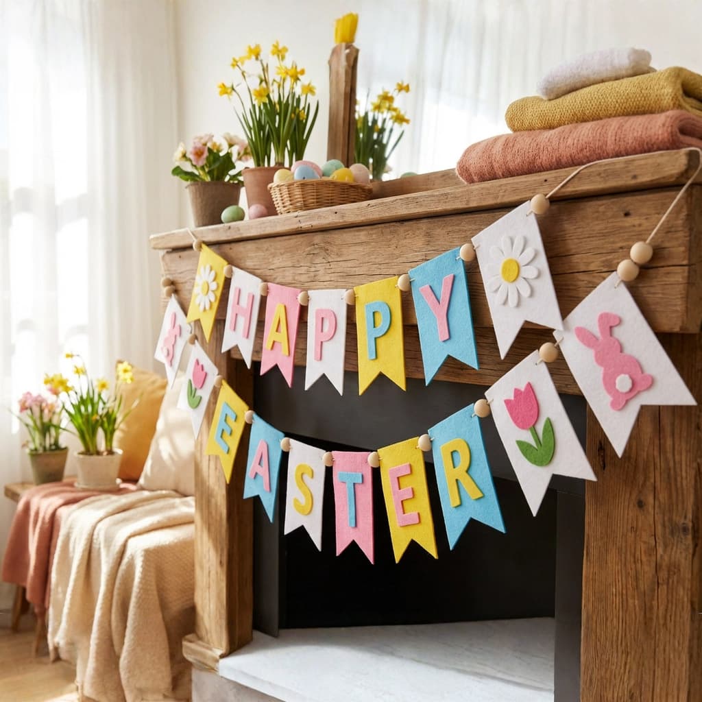 Cross-border Exclusive Easter Felt Bunny Banner HAPPY EASTER Fireplace Decoration Custom Labeling Supported