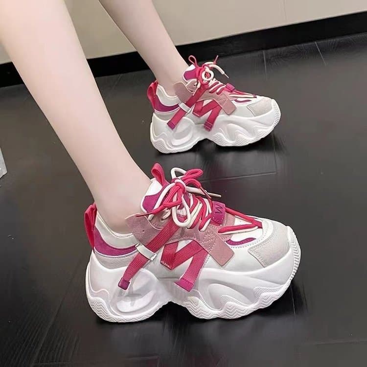 Trendy Two-Tone Dad Sneakers for Women 2025 New Spring/Summer Thick-Soled Height-Increasing Casual Retro Athletic Shoes