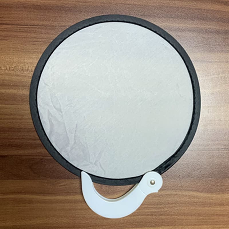 Viral folding advertising fans, 190T polyester folding frisbee fans, PP handle heat sublimation silk screen advertising folding round fans.