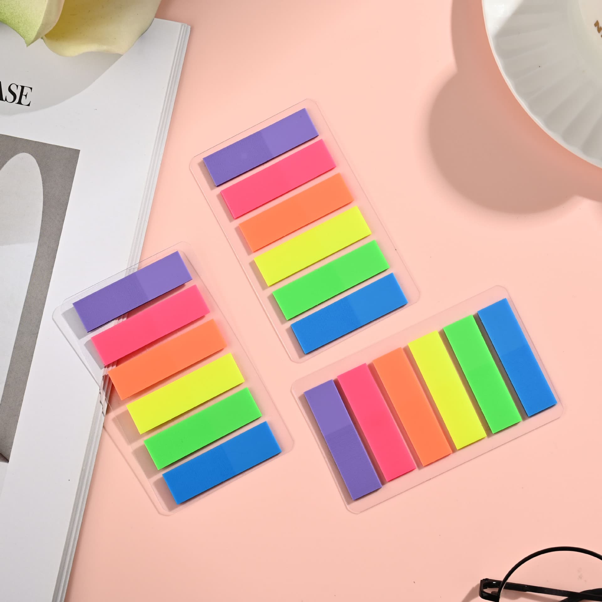 Transparent Sticky Notes Waterproof Index Tabs Fluorescent Sticky Notes Colorful PET Sticky Notes Ins Style Highlight Marker Thin Strips Sticky Notes
